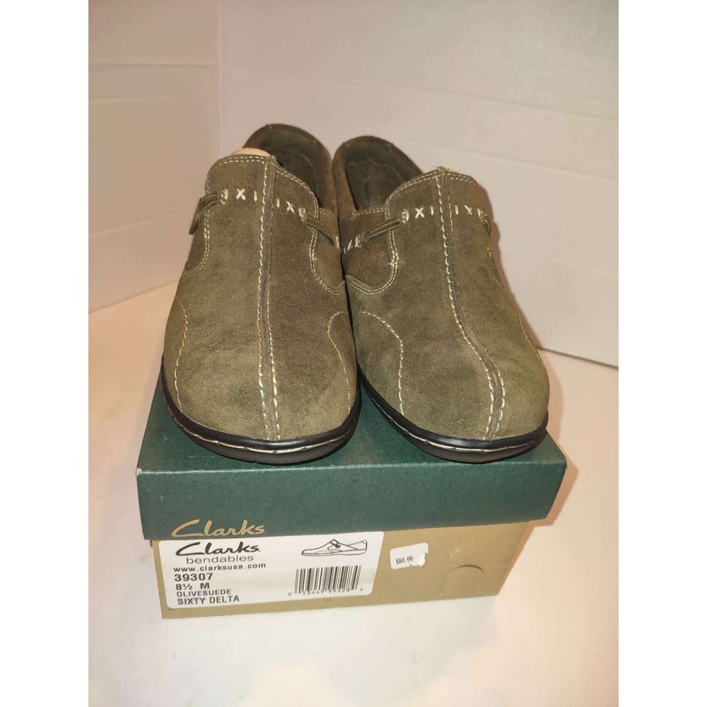 Clarks Bendables Sixty Delta Olive Suede Loafers Shoes 39307 Size 8.5 M New NIB